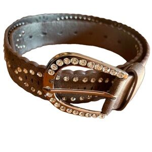 Leather look size S studded with rhinestones 46” x 1” brownish tan belt